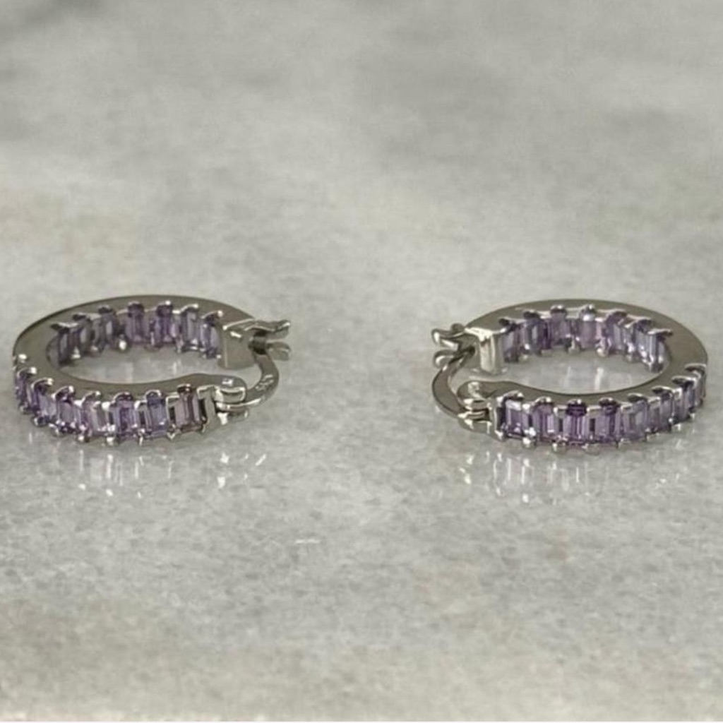 New Drop Sterling Silver Purple Princess Thick Crystal Hoop Earrings 31$